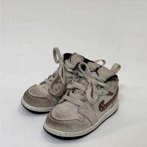 Kids Beige and Brown High-Top Sneakers